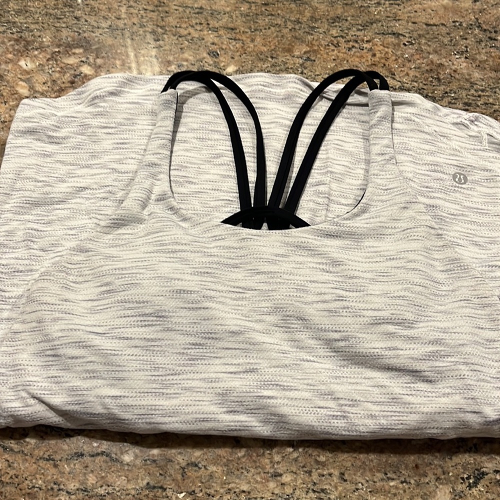Gray and Black Lululemon tank with built-in bra